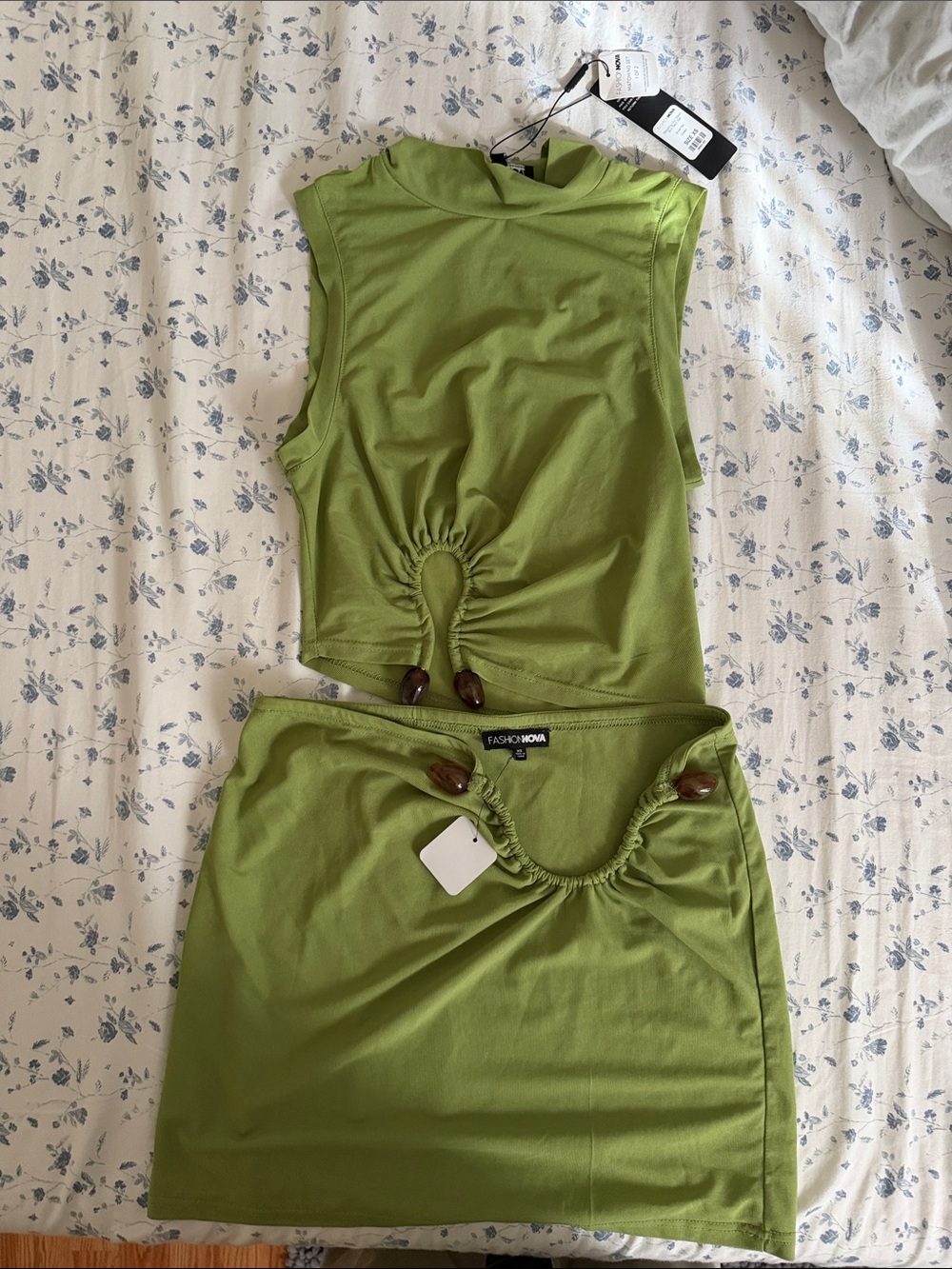 Fashion Nova Olive Green Cutout Two-Piece Dress Set